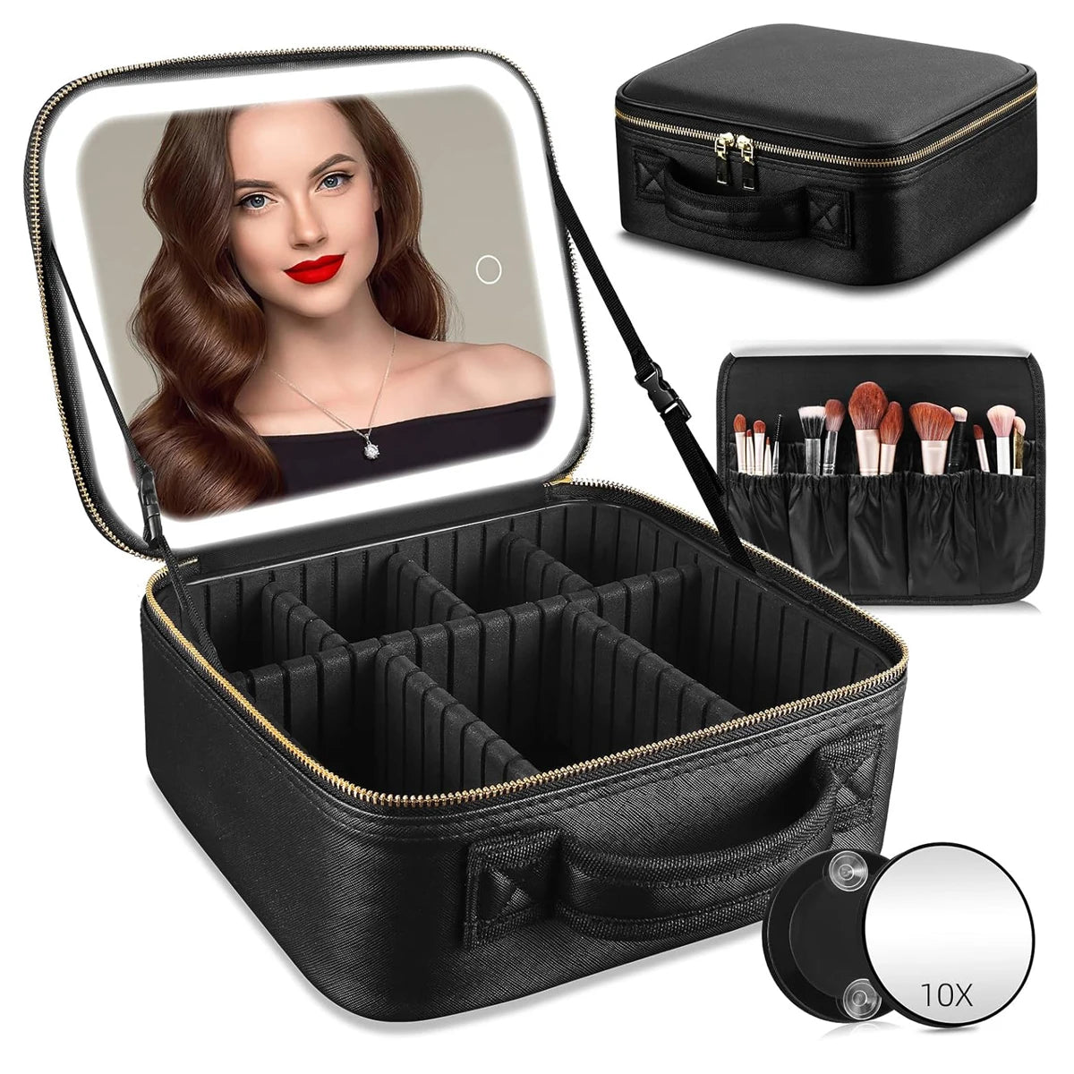 Large Travel Makeup Bag with Led Mirror