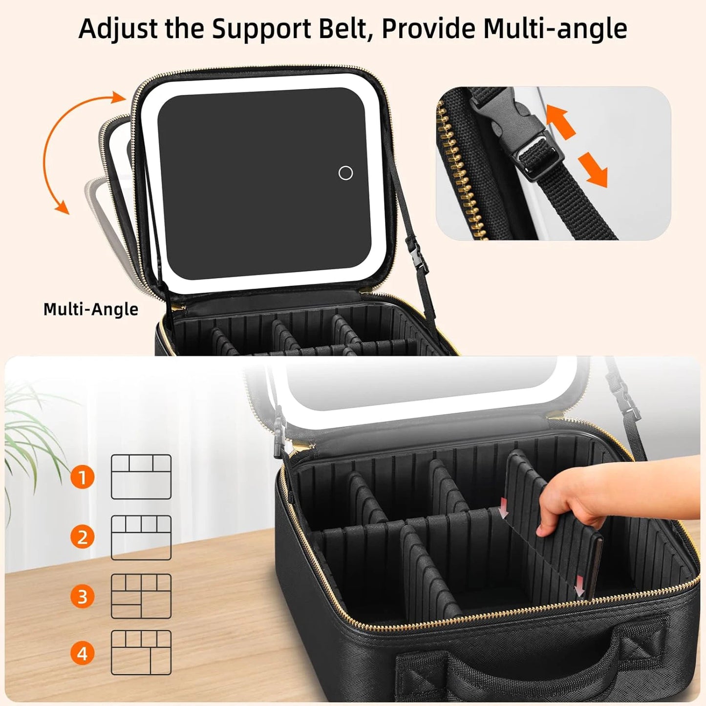 Large Travel Makeup Bag with Led Mirror