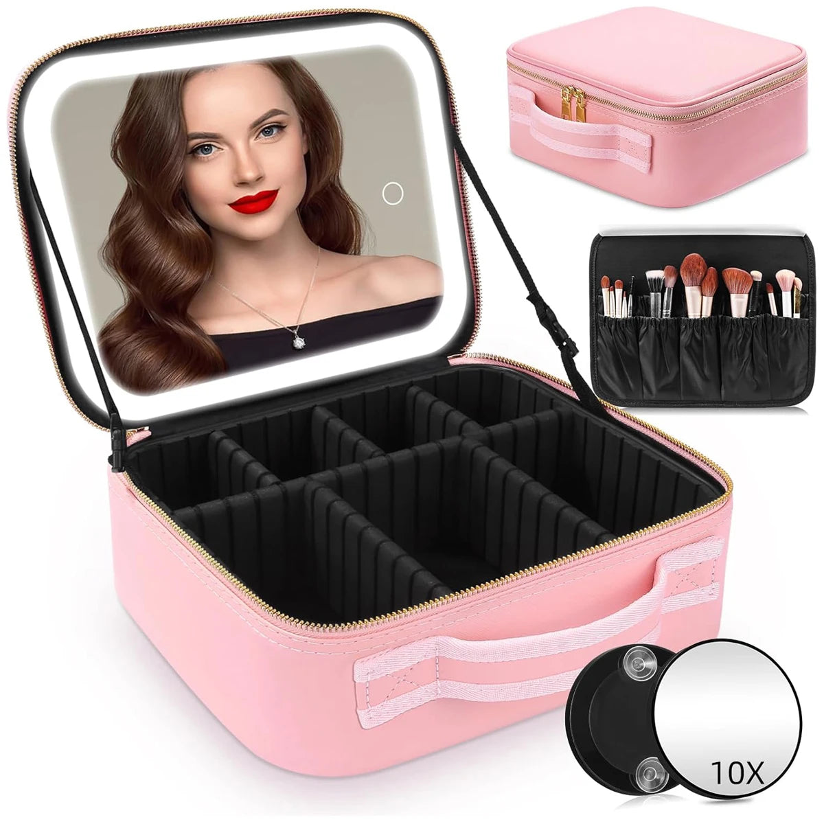 Large Travel Makeup Bag with Led Mirror