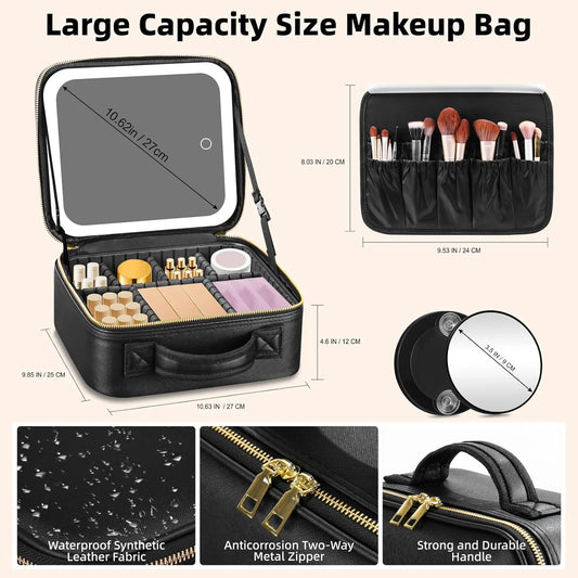 Large Travel Makeup Bag with Led Mirror