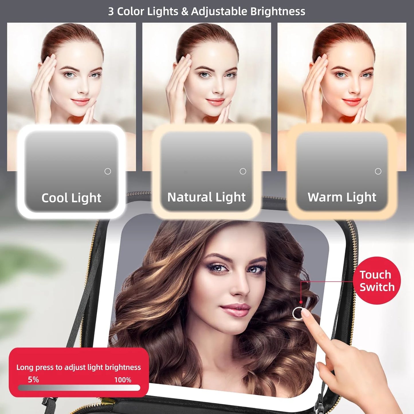Large Travel Makeup Bag with Led Mirror